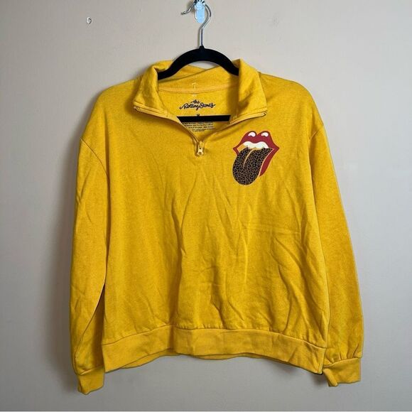 The Rolling Stones Mustard 1/4 Zip Collared‎ Streetwear Sweatshirt Size Medium - Picture 1 of 5